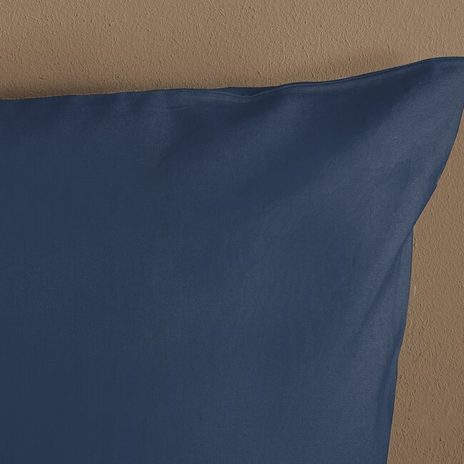 Katoensatijn dekbedovertrek uni donker blauw