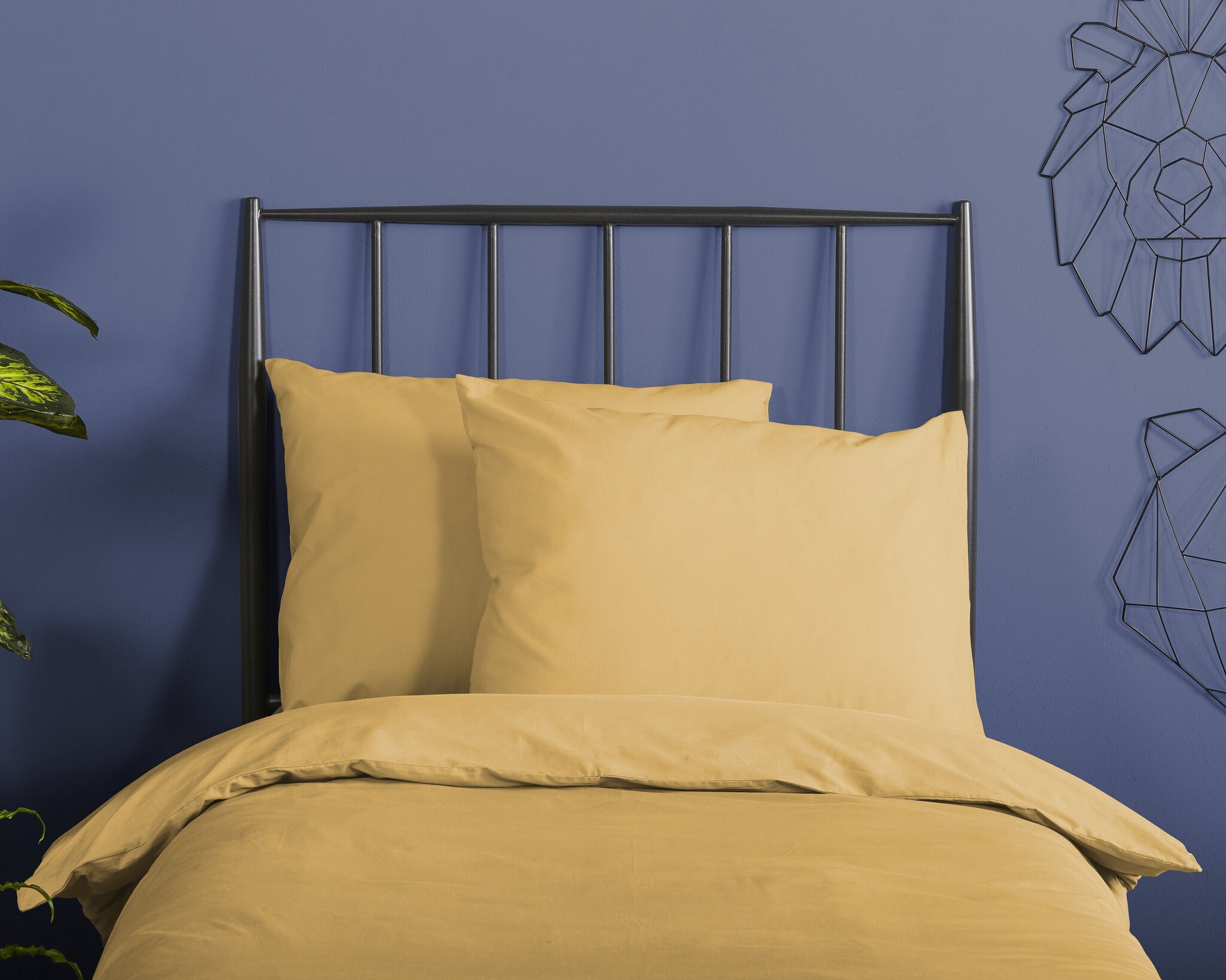 Katoen satijn dekbedovertrek uni oker geel - 1-persoons (140x220 + 60x70cm)