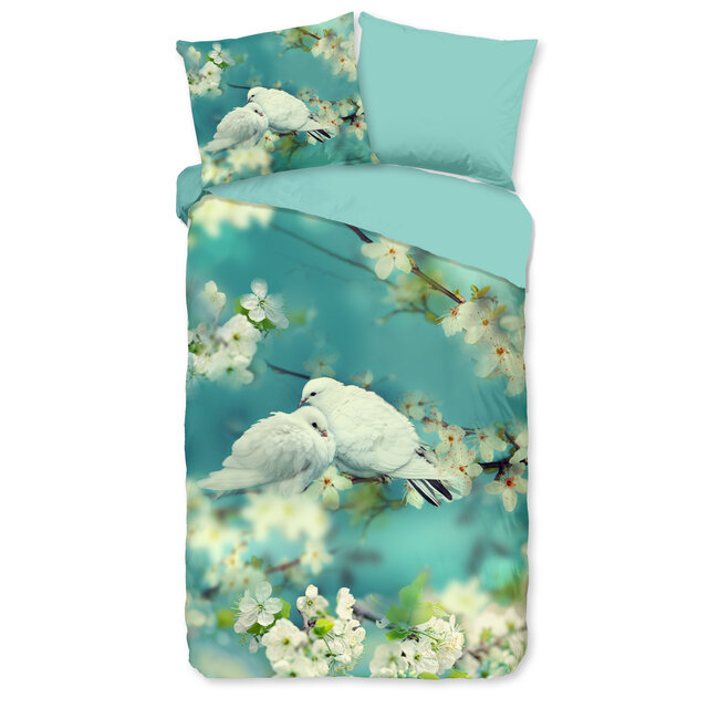 Katoen dekbedovertrek Bloesem tak met duiven