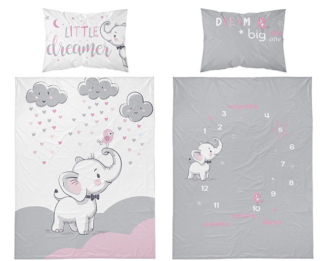 Ledikant dekbedovertrek Little dreamer roze - katoen / bamboe - 100x135 + 40x60 cm
