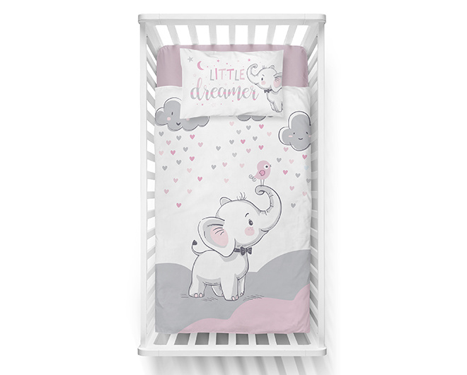 Ledikant dekbedovertrek Little dreamer roze - katoen / bamboe - 100x135 + 40x60 cm