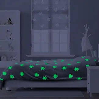 Sleeptime Teddy Fleece kinderdekbedovertrek - Glow in the dark - Spookjes - Grijs - 140x220 cm