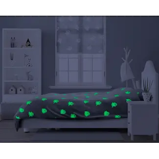 Sleeptime Teddy Fleece kinderdekbedovertrek - Glow in the dark - Spookjes - Grijs - 140x220 cm