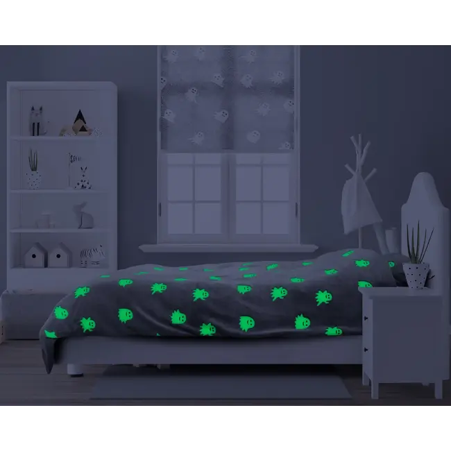 Teddy Fleece kinderdekbedovertrek - Glow in the dark - Spookjes - Grijs - 140x220 + 60x70 cm