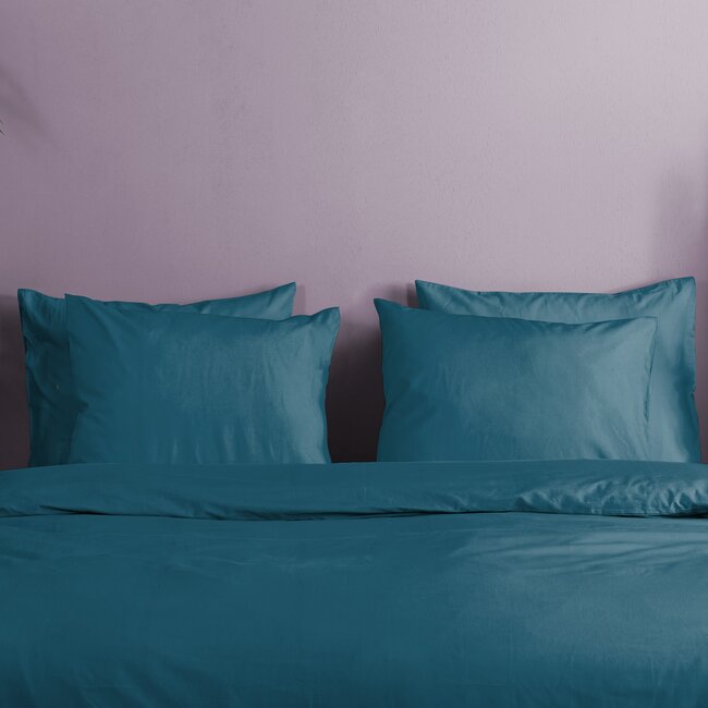 Katoen satijn dekbedovertrek uni petrol