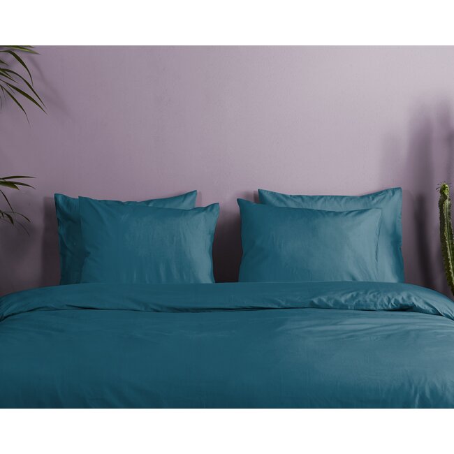 Katoen satijn dekbedovertrek uni petrol