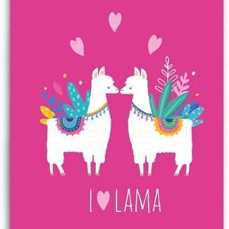 Sweet Home Lama fleece deken - roze - 130x160 cm - I ♥ Lama