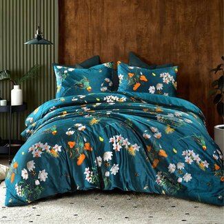 Papillon® Velvet dekbedovertrek Parrot  - Petrol - Bloemen