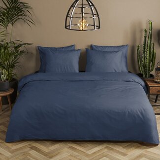 HiP Katoensatijn dekbedovertrek uni donker blauw