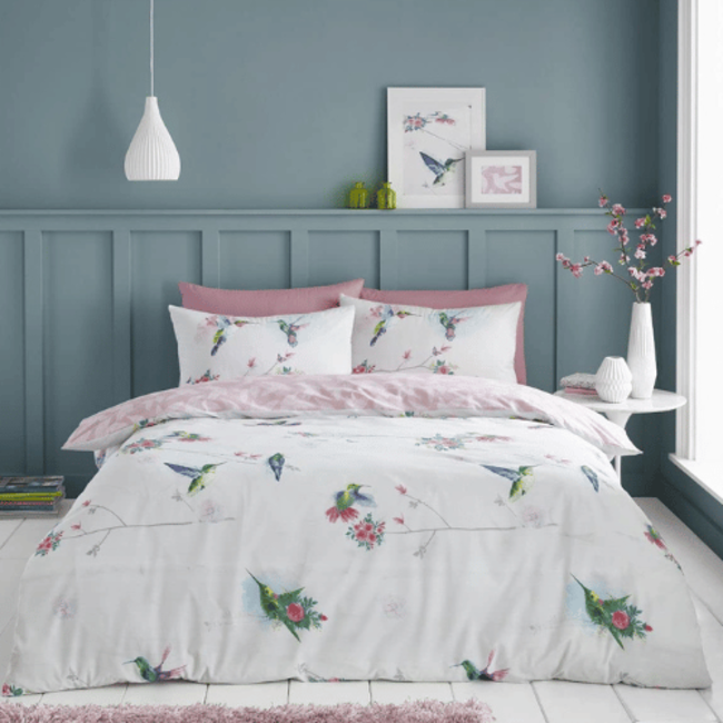 Polykatoen  dekbedovertrek Humming bird roze - Lits-jumeaux (230x220 + 2st 50x75 cm)