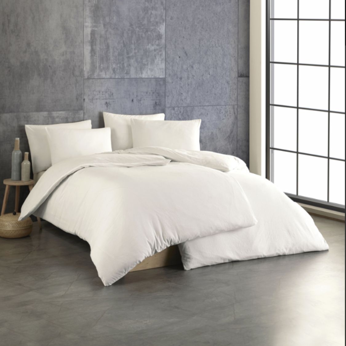 Katoen dekbedovertrek Stone washed - crème - 1-persoons (140x220 + 60x70cm)