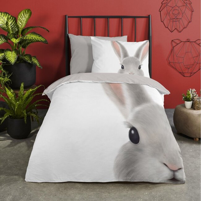 Katoen kinderdekbedovertrek Roger konijn - 140x220 + 60x70 cm