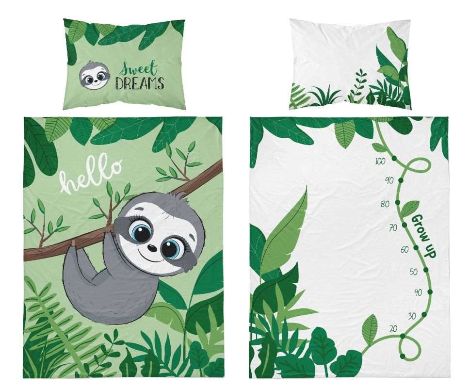 Ledikant dekbedovertrek Luiaard groen - bamboe - katoen - 100x135 + 40x60 cm