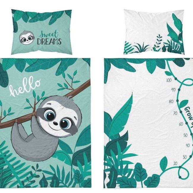 Ledikant dekbedovertrek Luiaard blauw- bamboe - katoen - 100x135 + 40x60 cm