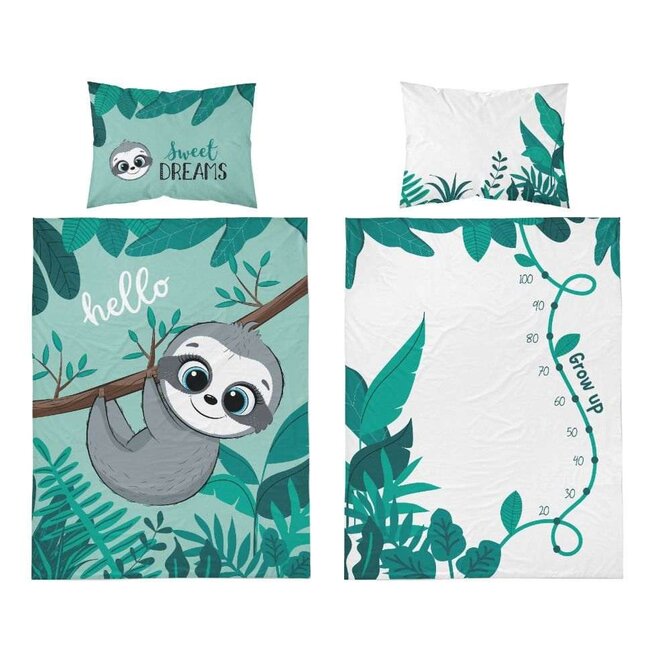 Ledikant dekbedovertrek Luiaard blauw- bamboe - katoen - 100x135 + 40x60 cm