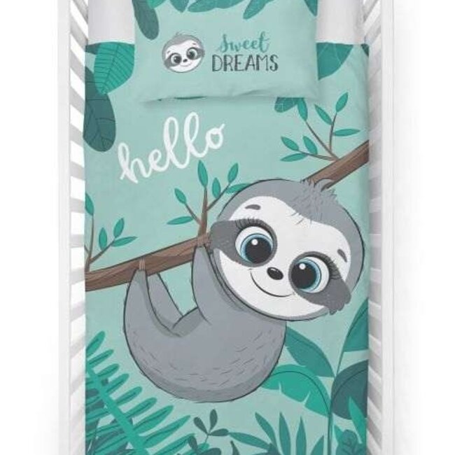 Ledikant dekbedovertrek Luiaard blauw- bamboe - katoen - 100x135 + 40x60 cm