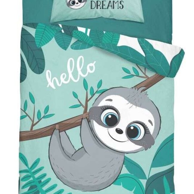 Ledikant dekbedovertrek Luiaard blauw- bamboe - katoen - 100x135 + 40x60 cm