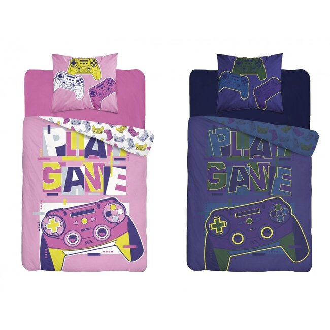 Glow in the dark dekbedovertrek Game roze - katoen - 140x200 + 70x80 cm
