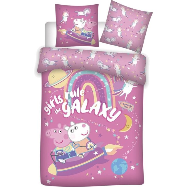 Peppa Pig kinderdekbedovertrek Girls rule the galaxy - microvezel - 140x200 + 63x63 cm