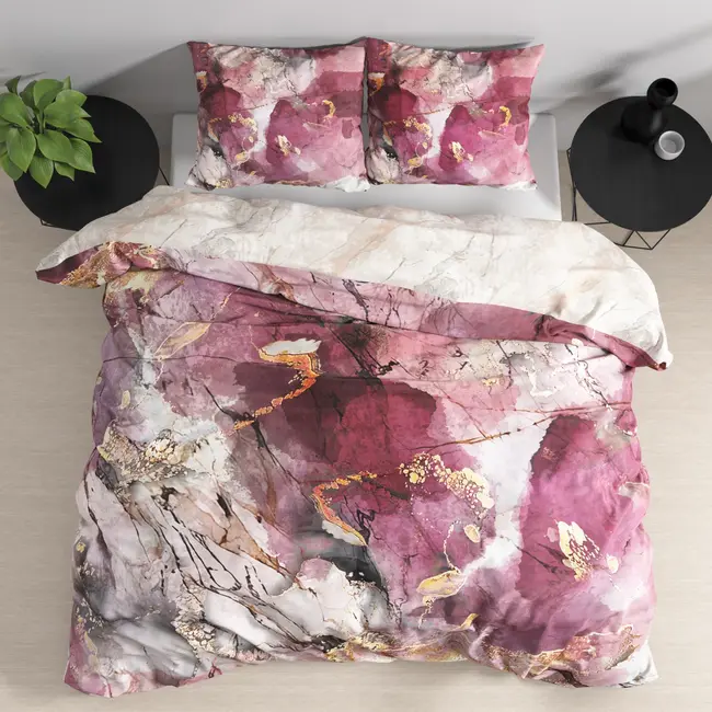 Katoen satijn dekbedovertrek Breccia roze