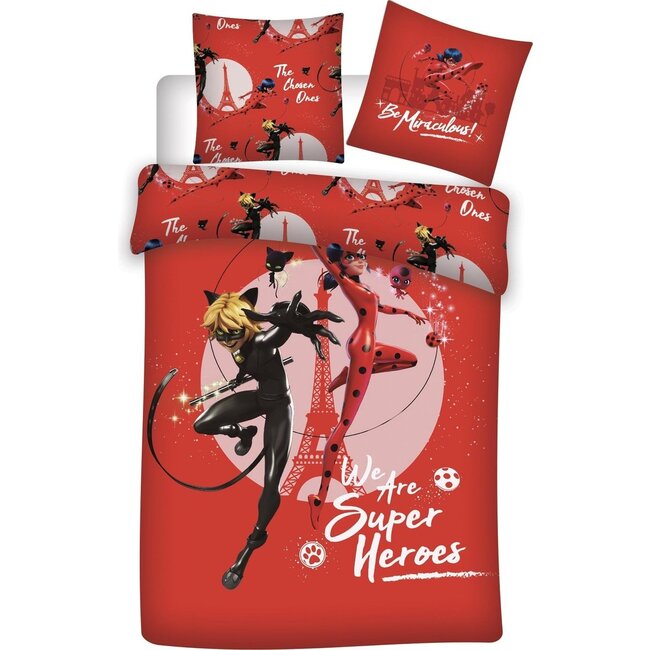 Miraculous dekbedovertrek Ladybug Superheroes -microvezel - 140x200 + 63x63 cm