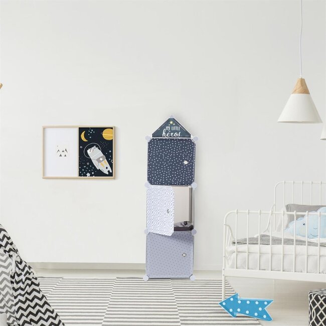 Home deco kids Opbergkubus My Little heros - 3 stuks 30x30 cm - blauw grijs