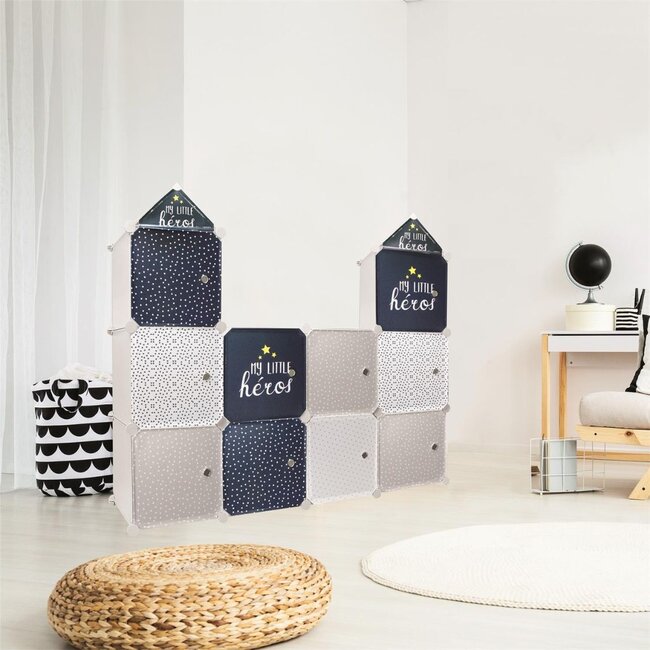 Home deco kids Opbergkubus My Little heros - 3 stuks 30x30 cm - blauw grijs