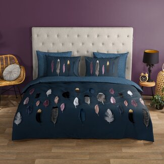 Good Morning Katoen dekbedovertrek Feathers blauw