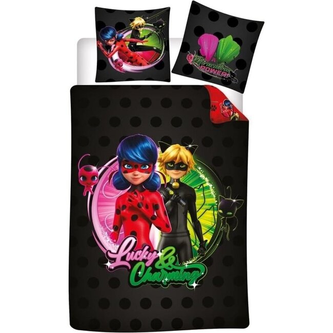 Miraculous ladybug dekbedovertrek Ladybug & Black - blended katoen - 140x200 + 63x63 cm
