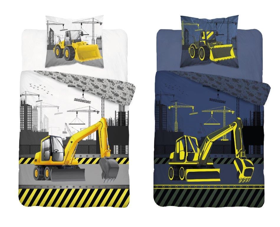 Glow in the dark dekbedovertrek Graafmachine & Shovel - katoen - 140x200 + 70x80 cm