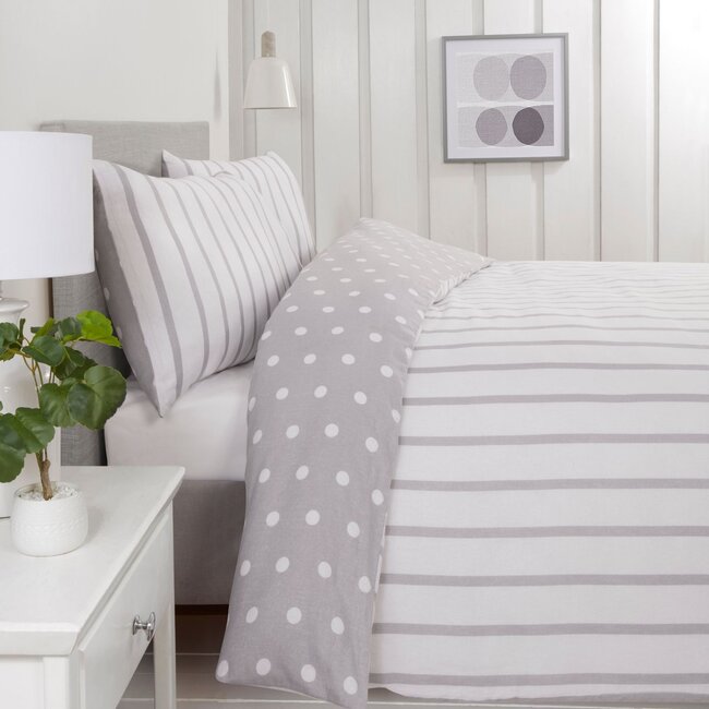 Microvezel dekbedovertrek Spots & Stripes - grijs