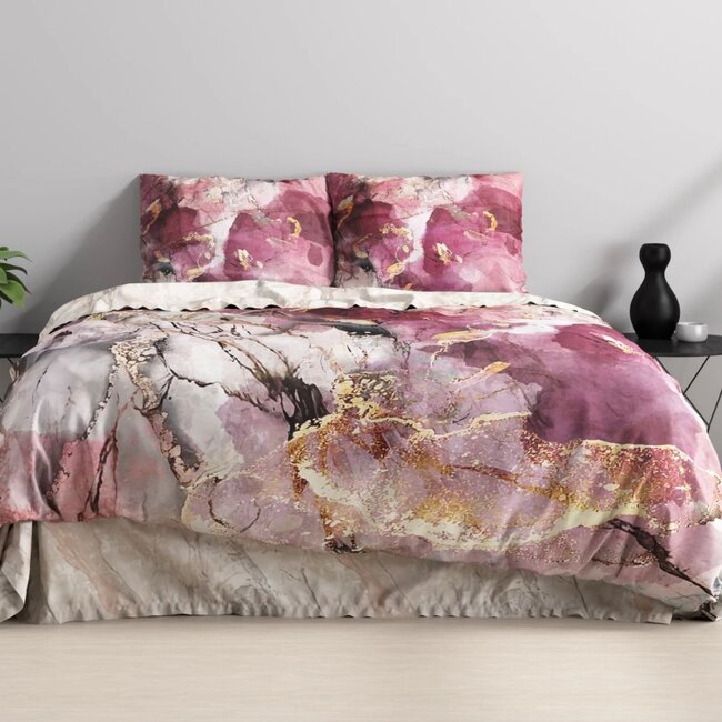 Katoen satijn dekbedovertrek Breccia roze