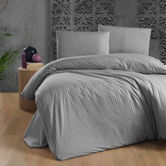 .Decoware® Hotelstreep dekbedovertrek - grijs - katoen satijn