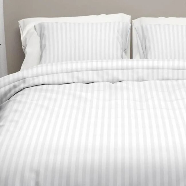 Hotelstreep dekbedovertrek - wit - katoen satijn