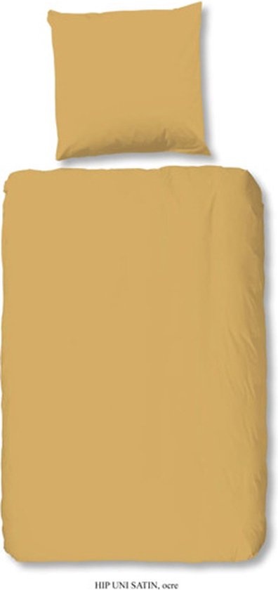 Katoen satijn dekbedovertrek uni oker geel - 1-persoons (140x220 + 60x70cm)