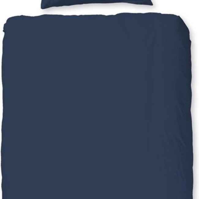 Katoensatijn dekbedovertrek uni donker blauw