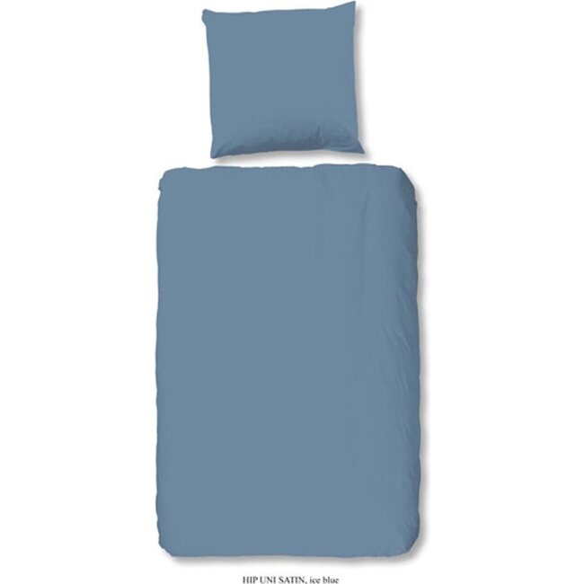 Katoen satijn dekbedovertrek uni ice blauw