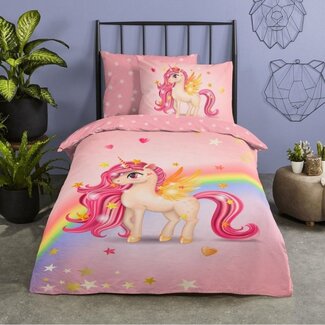 Good Morning Katoen kinderdekbedovertrek Unicorn rainbow  - eenpersoons