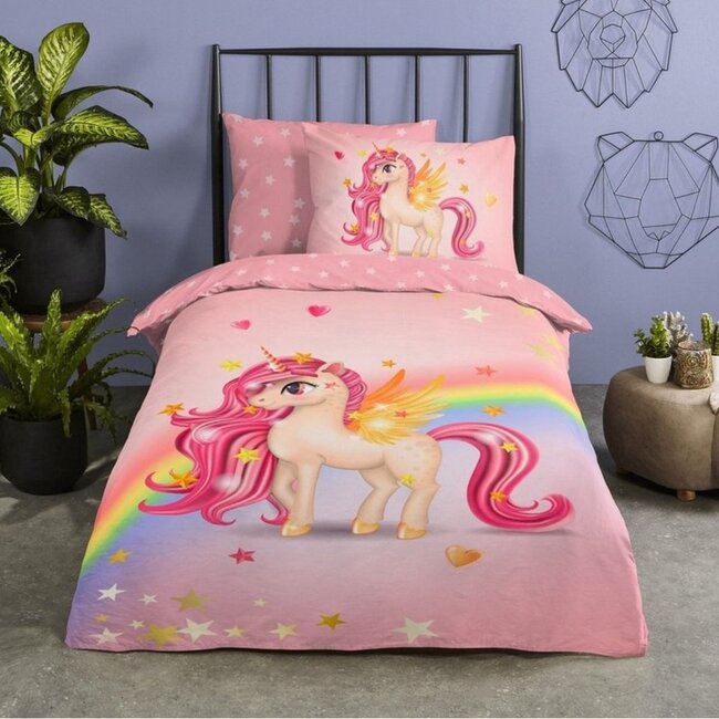 Katoen kinderdekbedovertrek Unicorn rainbow  - 140x220 + 60x70 cm