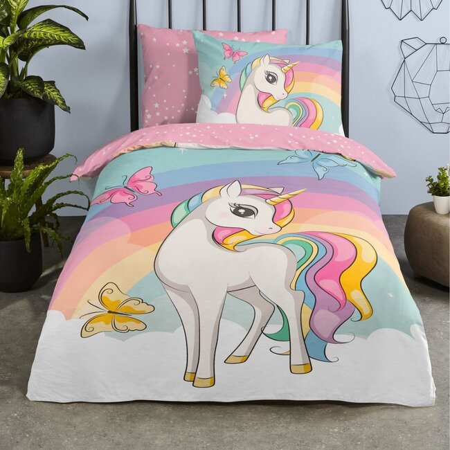 Katoen kinderdekbedovertrek Unicorn Dash - 140x220  + 60x70 cm