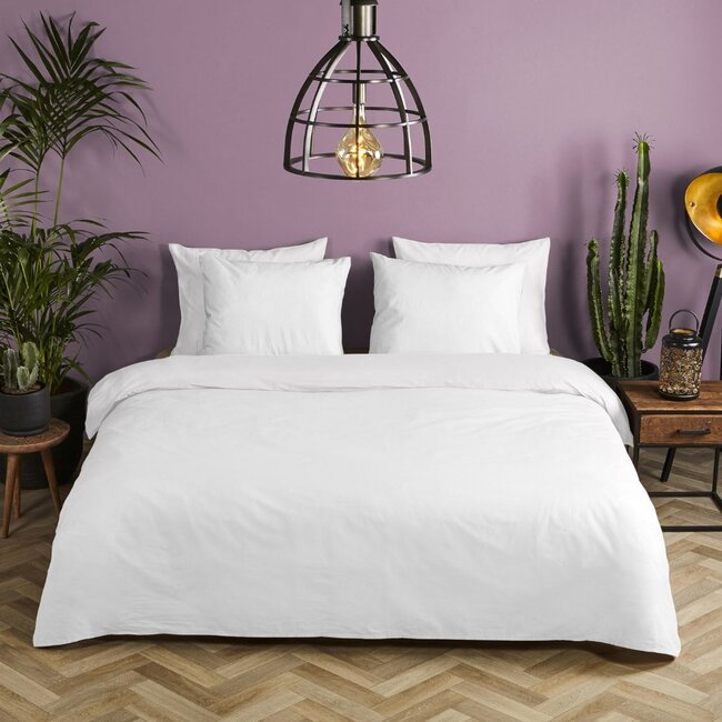 Katoen satijn dekbedovertrek uni wit