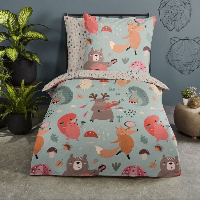 Katoen kinderdekbedovertrek bos - 140x220 + 60x70 cm