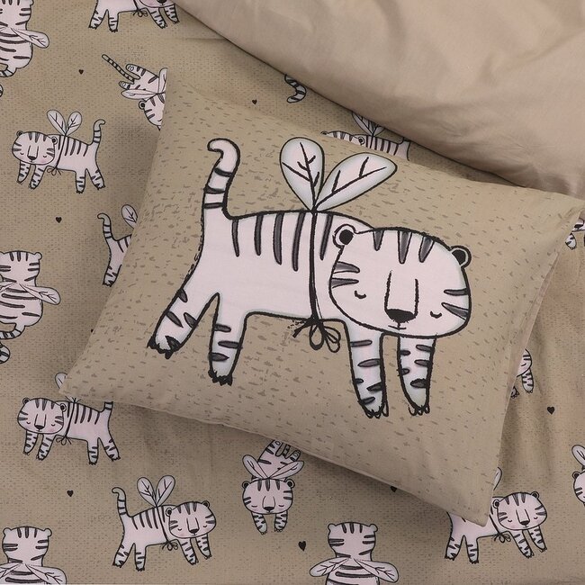 Katoen dekbedovertrek Tijger - 140x200 + 60x70 cm