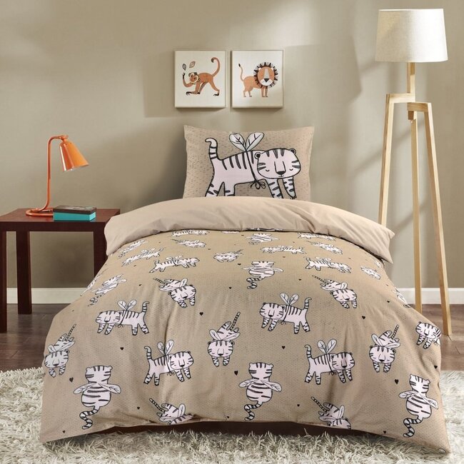 Katoen dekbedovertrek Tijger - 140x200 + 60x70 cm