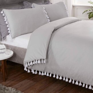 Inspired Dekbedovertrek Tassel grijs - Polykatoen