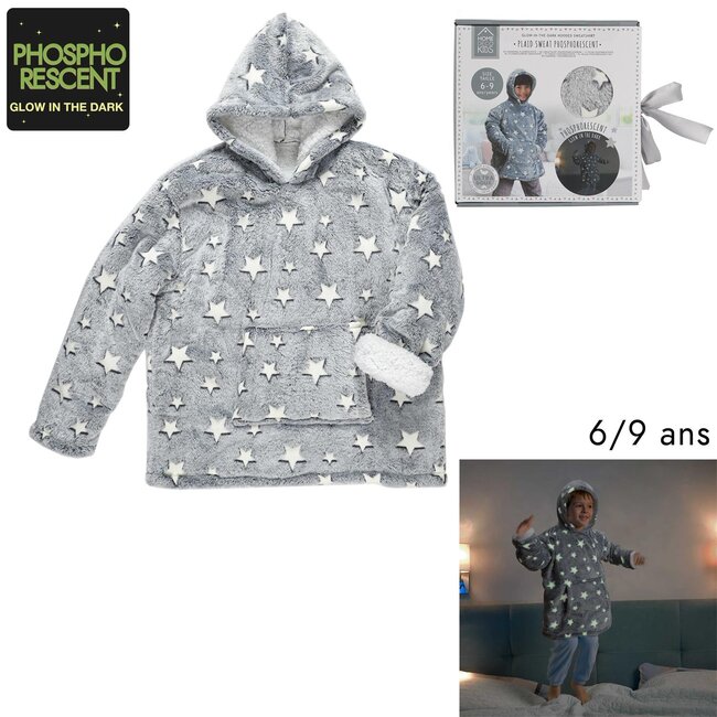 Hoodie kinderen - grijs met sterren - glow in the dark