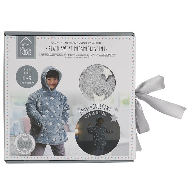 Hoodie kinderen - grijs met sterren - glow in the dark