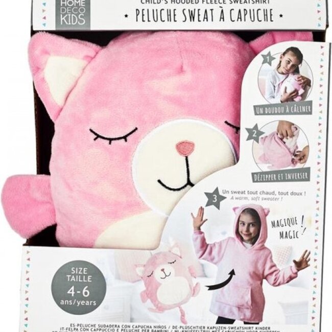 Kinder fleece hoodie - roze met katten oortjes