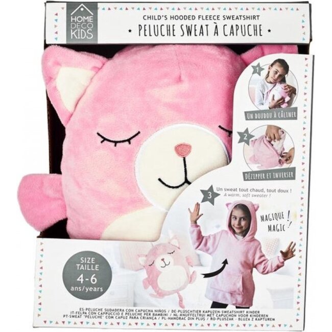 Kinder fleece hoodie - roze met katten oortjes