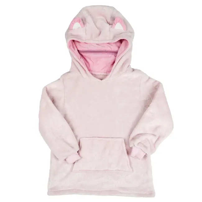 Kinder fleece hoodie - roze met katten oortjes